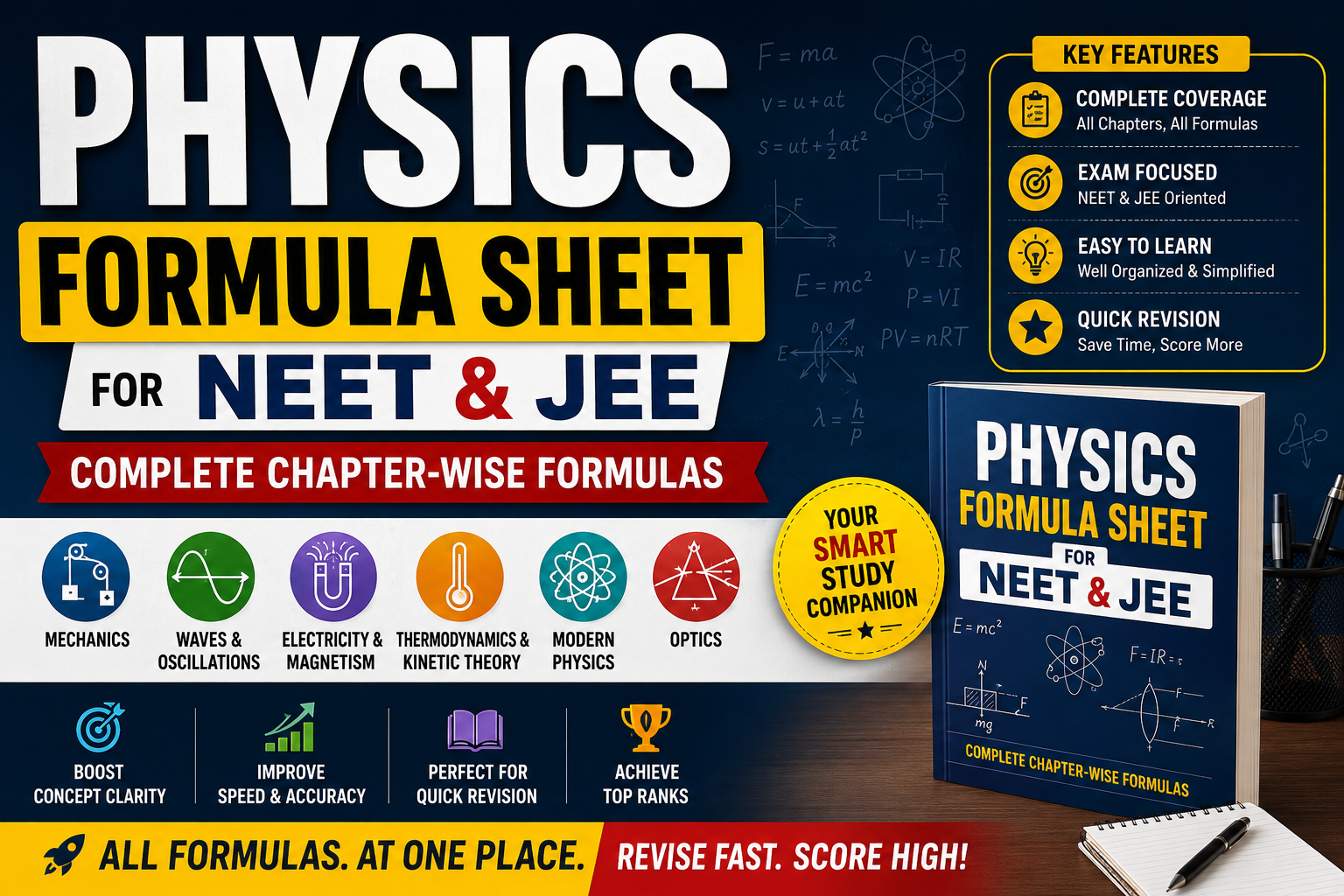 Physics Formula Sheet for NEET & JEE: Complete Chapter-Wise Formulas